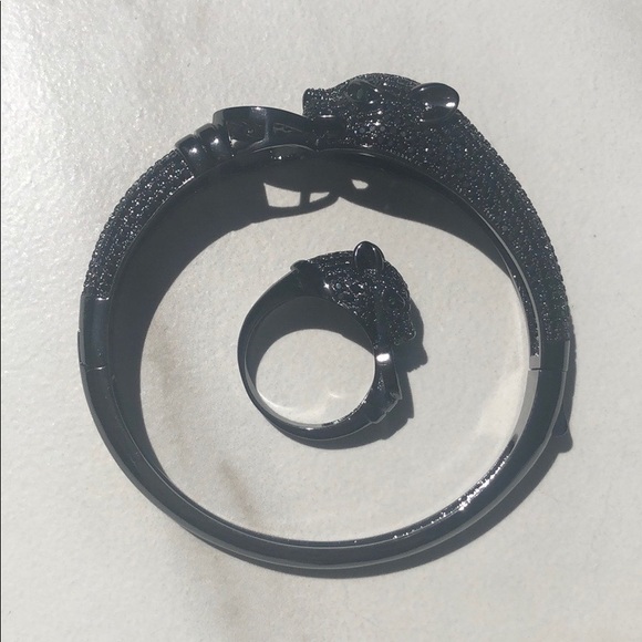 Black Panther Swarovski Crystal Bracelet Ring Set - Picture 8 of 8